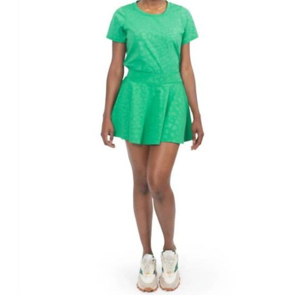 NWT Emily McCarthy Serena Skort Green Leopard Size M Tennis Skirt Skort